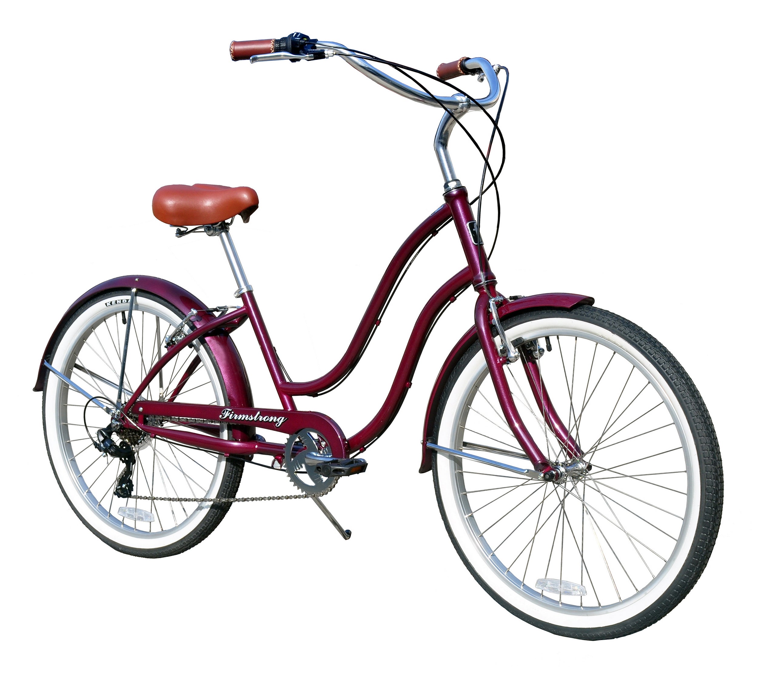 A Dark Red Firmstrong Siren Lady 7 Speed women's beach cruiser bike white background