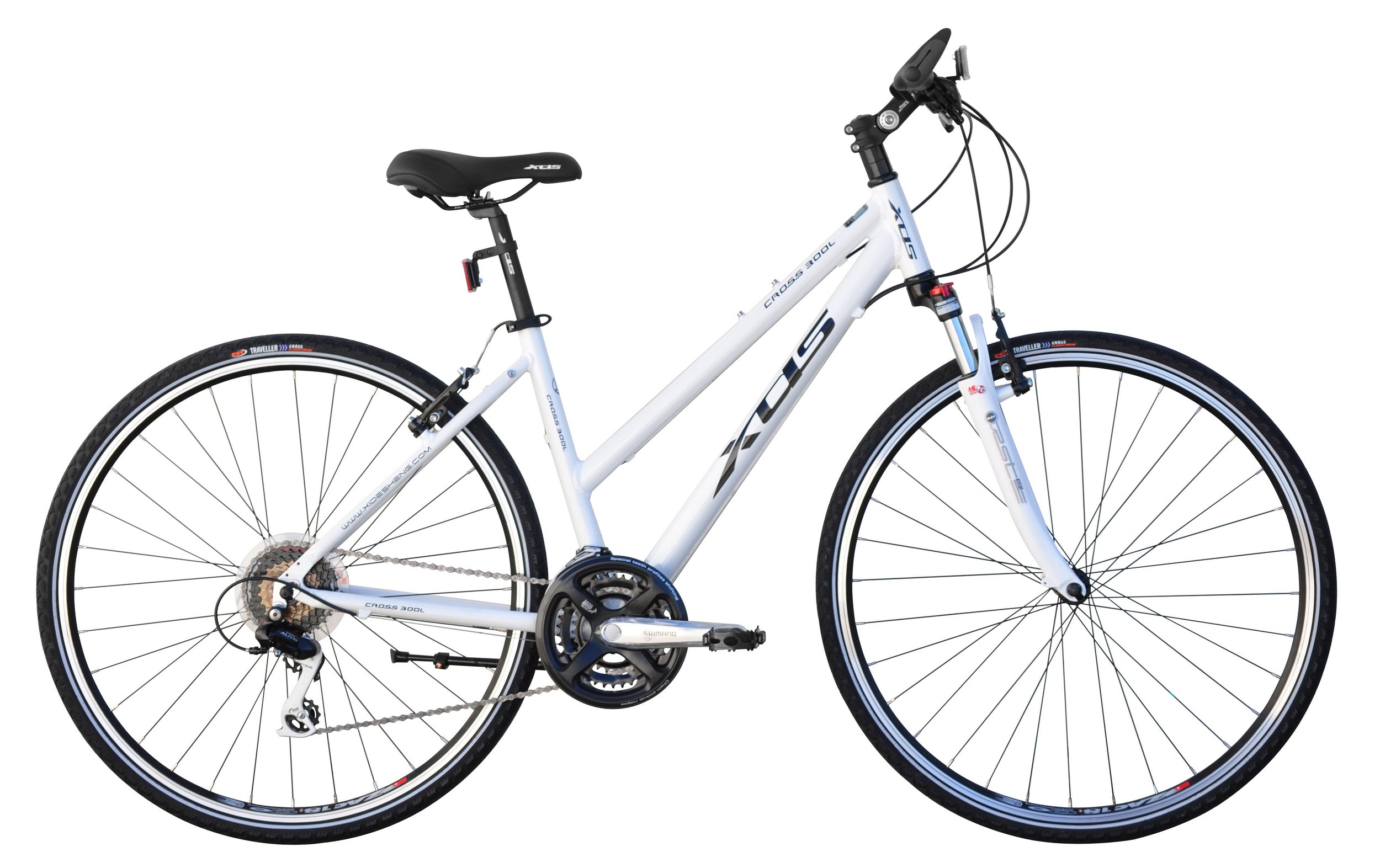 XDS Cross 300 24sp 700C Step-Through Comfort Hybrid Bike // Arctic White